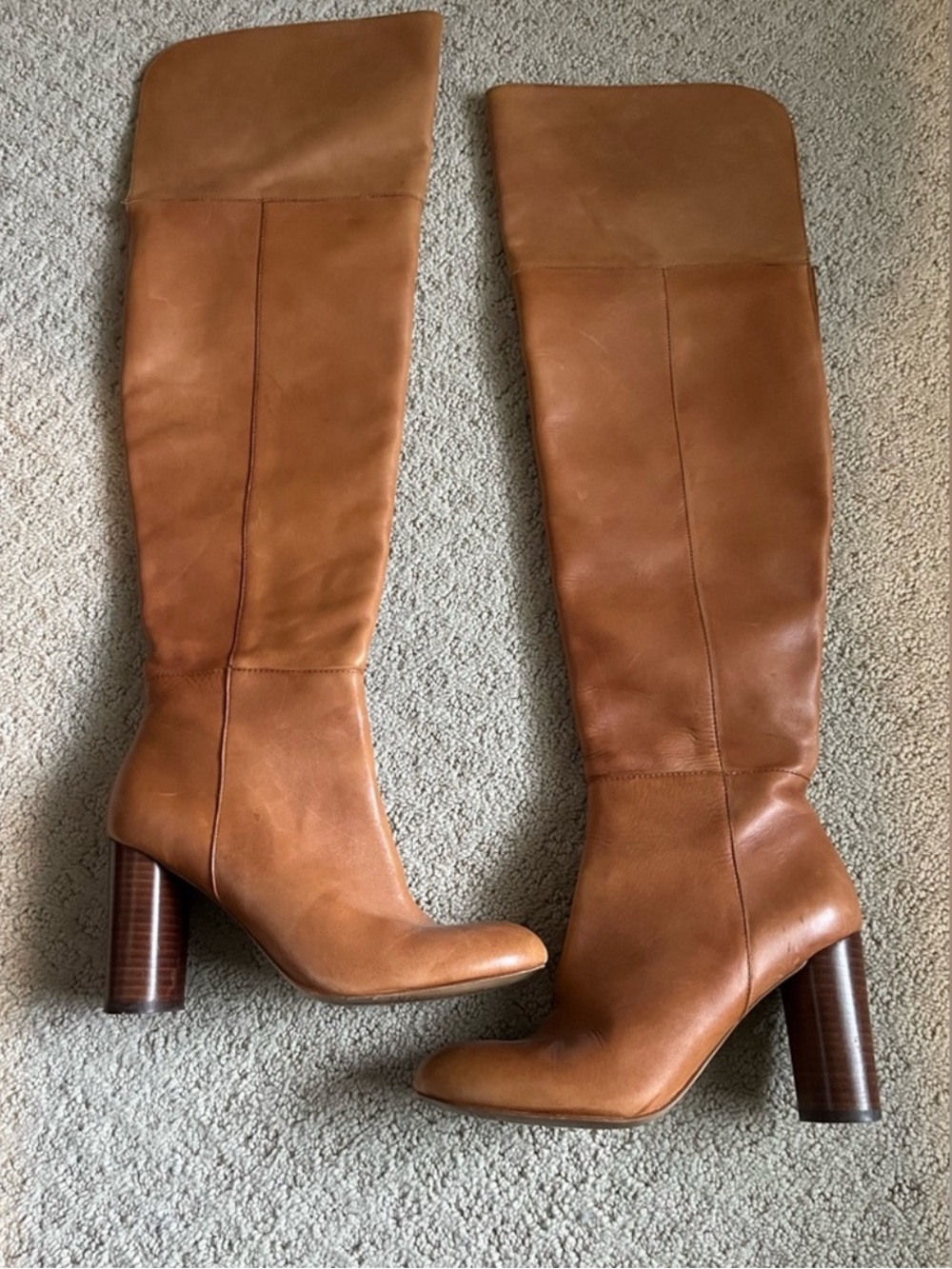 Women's Tall Leather Block-Heel Boots in Tan